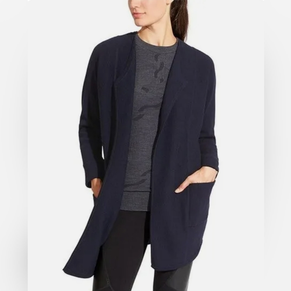 Athleta Chill Chaser Navy Merino Wool Blend Cardigan Sweater, oversized S